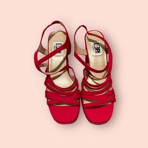 NBW Red Chunk Heel Strappy Platforms Size 7M